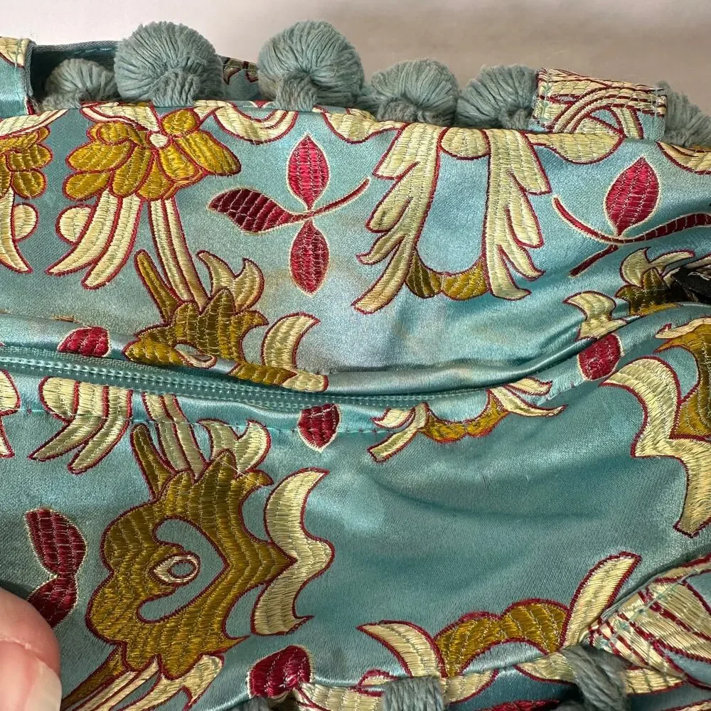 Vintage Petunia Pickle Bottom Purse Toddler Tote Diaper Bag Dressy Pom Poms